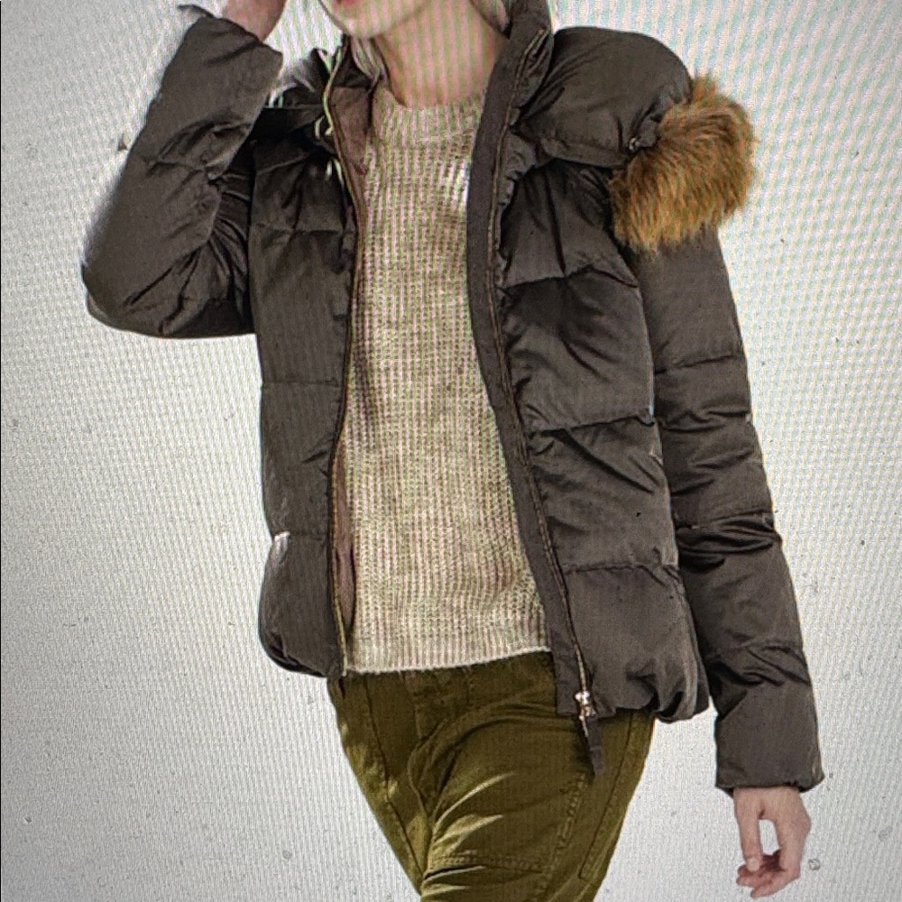 Zara Down Puffer Jacket with Faux Fur Trim